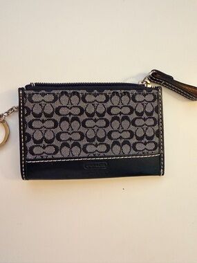 Coach Black and Gray Signature Canvas Mini Skinny ID Case/Card Holder
